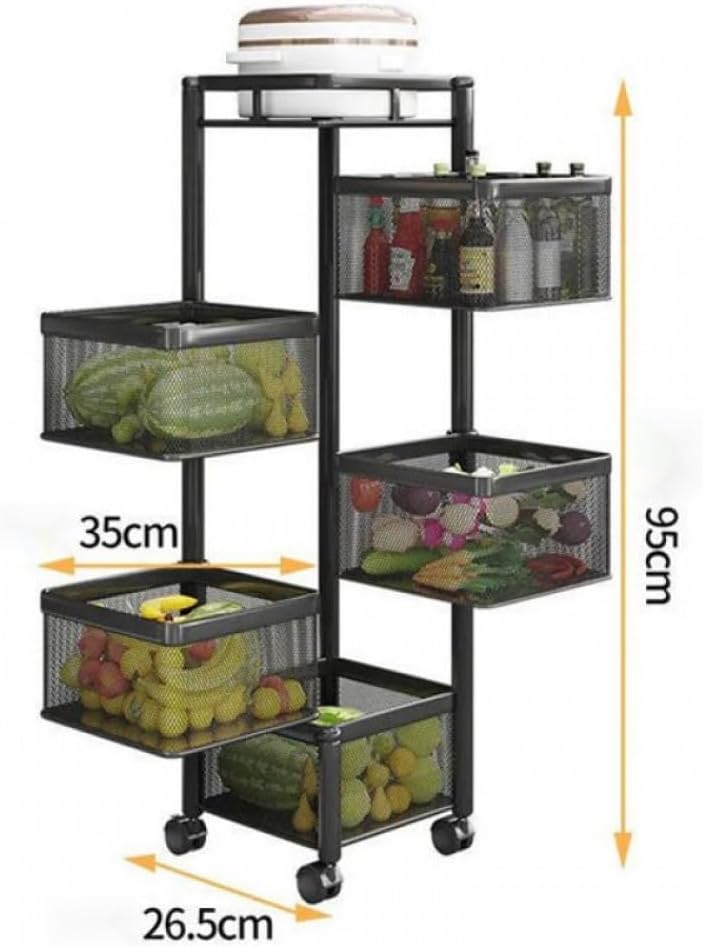 Multi Layer Rotating Storage Rack with Wheels for Kitchen and Bathroom Black 5 Tier Houseware Organizer