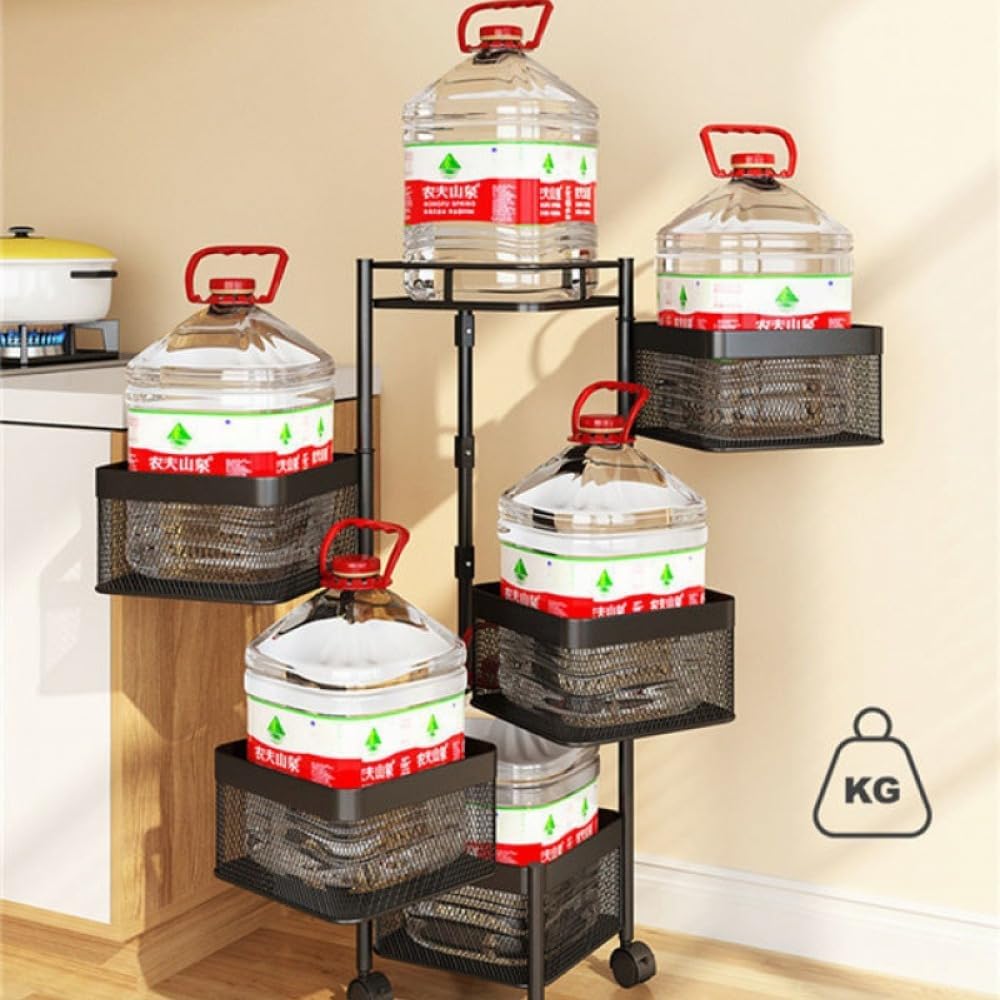 Multi Layer Rotating Storage Rack with Wheels for Kitchen and Bathroom Black 5 Tier Houseware Organizer