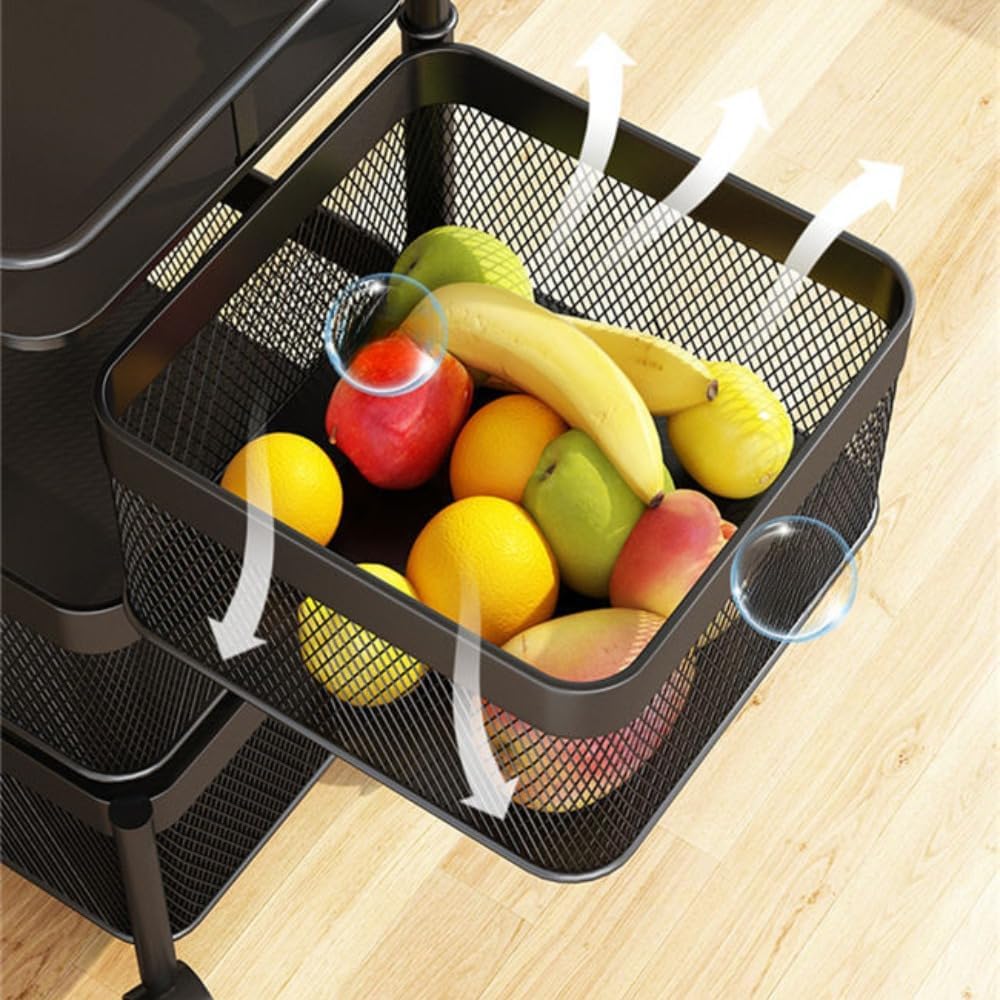Multi Layer Rotating Storage Rack with Wheels for Kitchen and Bathroom Black 5 Tier Houseware Organizer